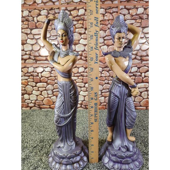 Mid-Century Midern vintage 2 Ceramic Balinese Dancer Figurines large - Picture 7 of 8